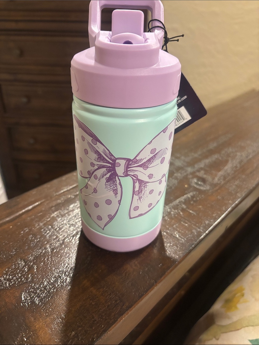Mint & Lavender Kids Water Bottle with Bow Graphic